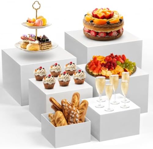 6 PCS Buffet Risers, Large Food Risers for Buffet Table in White