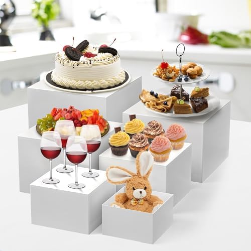 6 PCS Buffet Risers, Large Food Risers for Buffet Table in White, alternate view 2