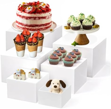 6 PCS Buffet Risers, White Acrylic Display Stands, Dessert Stands for Table in white