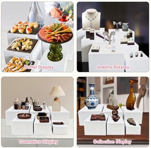 6 PCS Buffet Risers, White Acrylic Display Stands, Dessert Stands for Table in white, alternate view 4