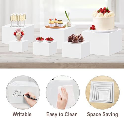 6 PCS Buffet Risers, White Acrylic Display Stands, Dessert Stands for Table in white, alternate view 5