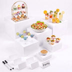 6 Pcs Buffet Risers with Mini Signs, Acrylic Food Risers for Buffet Table in White