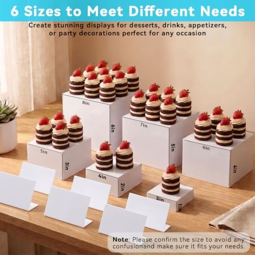 6 Pcs Buffet Risers with Mini Signs, Acrylic Food Risers for Buffet Table in White, alternate view 2