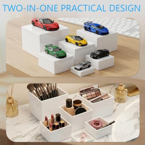 6 Pcs Buffet Risers with Mini Signs, Acrylic Food Risers for Buffet Table in White, alternate view 3