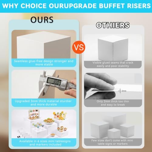 6 Pcs Buffet Risers with Mini Signs, Acrylic Food Risers for Buffet Table in White, alternate view 4