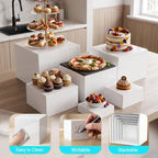 6 Pcs Buffet Risers with Mini Signs, Acrylic Food Risers for Buffet Table in White, alternate view 6