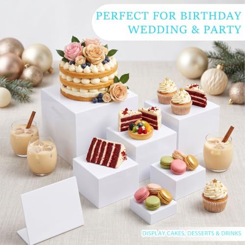 6 Pcs Buffet Risers with Mini Signs, Acrylic Food Risers for Buffet Table in White, alternate view 7