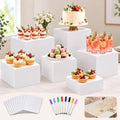 6 PCS Buffet Risers with Table Runner, Food Display Risers for Buffet Table in White