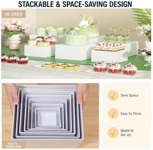 6 PCS Buffet Risers with Table Runner, Food Display Risers for Buffet Table in White, alternate view 3