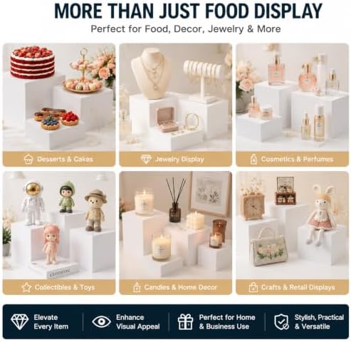 6 PCS Buffet Risers with Table Runner, Food Display Risers for Buffet Table in White, alternate view 4