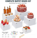 6 PCS Buffet Risers with Table Runner, Food Display Risers for Buffet Table in White, alternate view 6