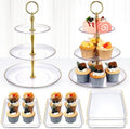 6 Pcs Cake Dessert Display Stand Set with Tray, Gold-rim in Clear