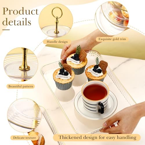 6 Pcs Cake Dessert Display Stand Set with Tray, Gold-rim in Clear, alternate view 3