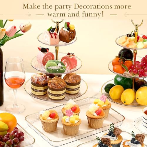 6 Pcs Cake Dessert Display Stand Set with Tray, Gold-rim in Clear, alternate view 6