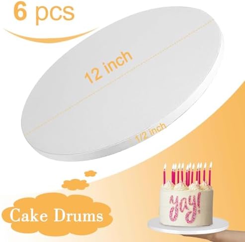 6 PCS Cake Drums 12 Inch, 12inch Drum, Cake Boards 12 Inch Round, 1/2" Thick Cardboard, Sturdy Circle, Base para, alternate