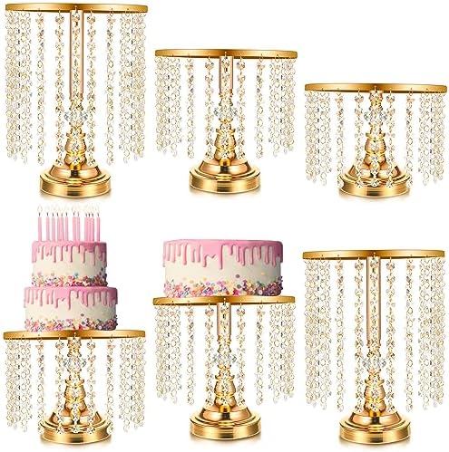 6 Pcs Cake Stand with Crystals Cake Stand for Party, Gold in Gold