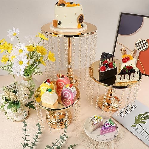 6 Pcs Cake Stand with Crystals Cake Stand for Party, Gold in Gold, alternate view 2