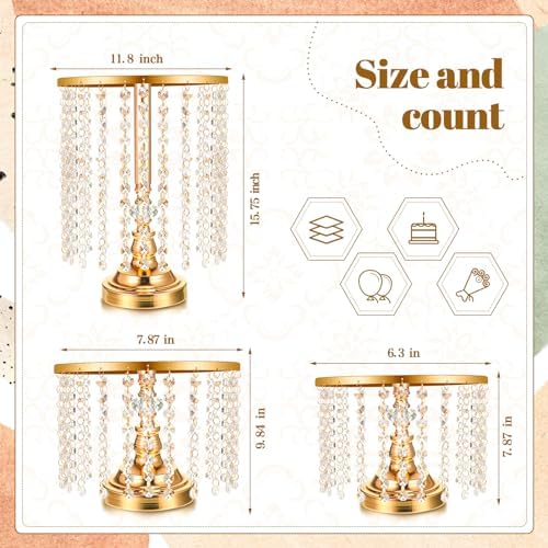6 Pcs Cake Stand with Crystals Cake Stand for Party, Gold in Gold, alternate view 3