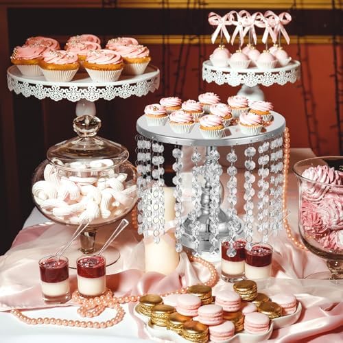 6 Pcs Cake Stand with Crystals Cake Stand for Party, Silver in Silver, alternate view 2