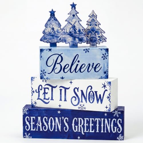 6 Pcs Christmas Table Decorations Blue Wooden Winter Tree Sign