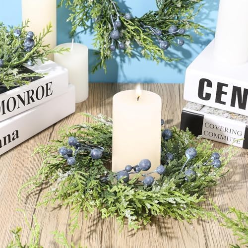 6 PCS Christmas Winter Blue Berry Cabinet Wreath Artificial Mini Kitchen Wreaths Vintage Wreath with Retro, alternate view 3
