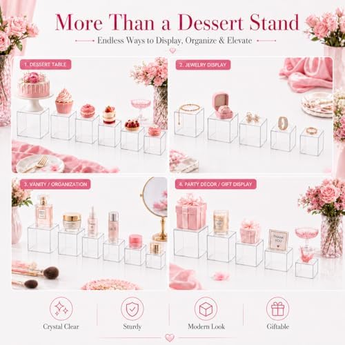 6 Pcs Clear Acrylic Buffet Risers and Stands, Acrylic Food Risers for Buffet Table Display Stand, Party, alternate view 4