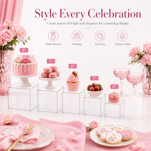 6 Pcs Clear Acrylic Buffet Risers and Stands, Acrylic Food Risers for Buffet Table Display Stand, Party, alternate view 5