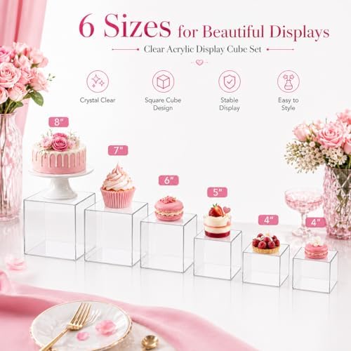 6 Pcs Clear Acrylic Buffet Risers and Stands, Acrylic Food Risers for Buffet Table Display Stand, Party, alternate view 6