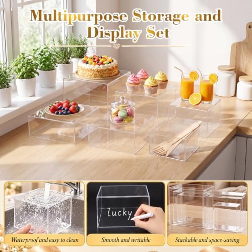 6 Pcs Clear Acrylic Buffet Risers Set Square Acrylic Display Boxes in Clear, alternate view 3