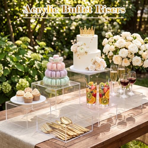 6 Pcs Clear Acrylic Buffet Risers Set Square Acrylic Display Boxes in Clear, alternate view 5