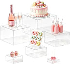 6 Pcs Clear Acrylic Buffet Risers Stackable Nesting Square Food Display Boxes, 3", 4", 5", 6", 7", 8" Catering