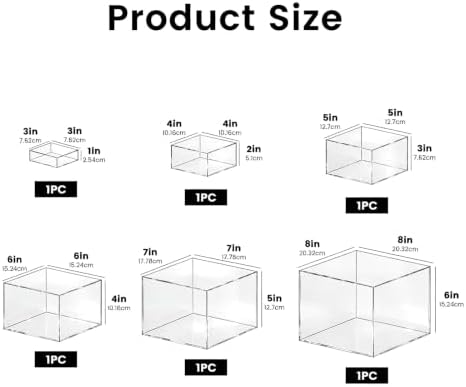 6 Pcs Clear Acrylic Buffet Risers Stackable Nesting Square Food Display Boxes, 3", 4", 5", 6", 7", 8" Catering, alternate