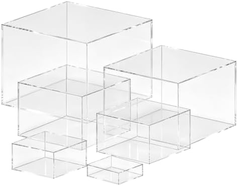 6 Pcs Clear Acrylic Buffet Risers Stackable Nesting Square Food Display Boxes, 3", 4", 5", 6", 7", 8" Catering, alternate