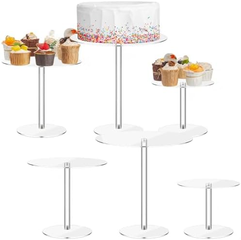 6 Pcs Clear Acrylic Cake Stands Round Cupcake Dessert Display Holder in Clear