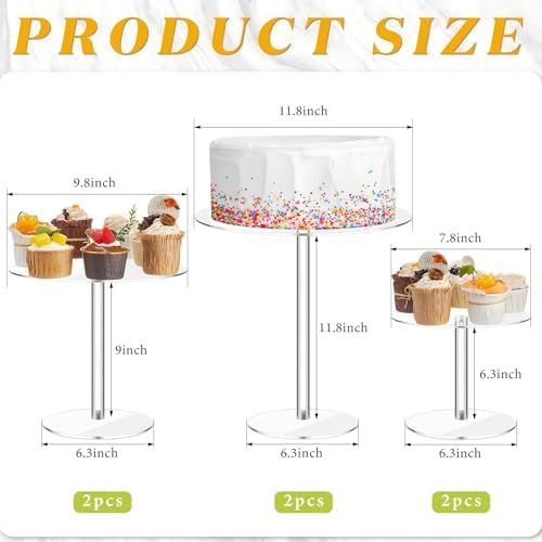 6 Pcs Clear Acrylic Cake Stands Round Cupcake Dessert Display Holder in Clear, alternate view 3