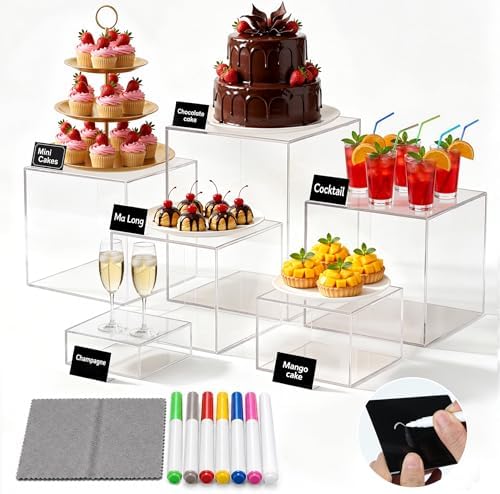 6 Pcs Clear Acrylic Food Display Stands in transparent