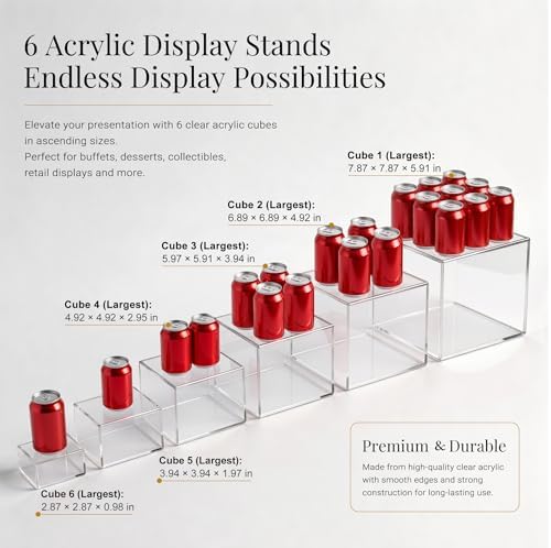 6 Pcs Clear Acrylic Food Display Stands in transparent, alternate view 3