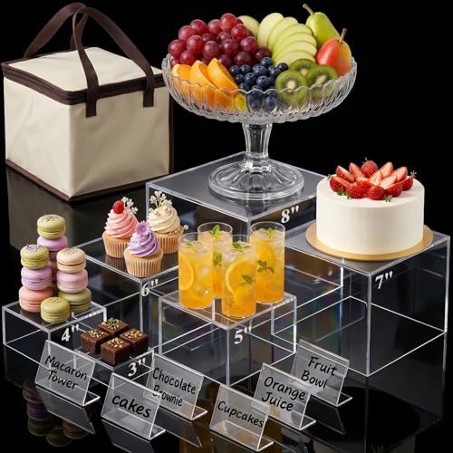 6 PCS Clear and White Dessert Table Display with Mini Sign in Multi in Transparent