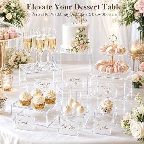 6 PCS Clear and White Dessert Table Display with Mini Sign in Multi in Transparent, alternate view 2