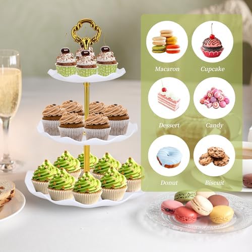 6 Pcs Cupcake Stand Dessert Table Display Set 2 Pcs 3 Tier Plastic Cake Stand Holder 4 Pcs Dessert Serving Tray, alternate