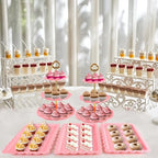 6 Pcs Cupcake Stand Set - Pink Plastic Dessert Table Display Set, 2X Pink Round 3 Tier Cupcake Display Stands, alternate view