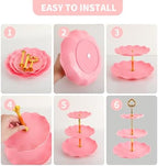 6 Pcs Cupcake Stand Set - Pink Plastic Dessert Table Display Set, 2X Pink Round 3 Tier Cupcake Display Stands, alternate view
