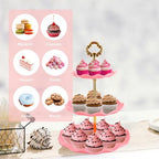 6 Pcs Cupcake Stand Set - Pink Plastic Dessert Table Display Set, 2X Pink Round 3 Tier Cupcake Display Stands, alternate view