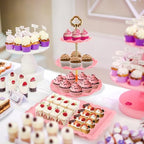 6 Pcs Cupcake Stand Set - Pink Plastic Dessert Table Display Set, 2X Pink Round 3 Tier Cupcake Display Stands, alternate view