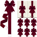 6 Pcs Dark Red Velvet Christmas Cabinet Bows Ribbons for Kitchen