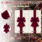 6 Pcs Dark Red Velvet Christmas Cabinet Bows Ribbons for Kitchen, alternate view 3