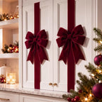 6 Pcs Dark Red Velvet Christmas Cabinet Bows Ribbons for Kitchen, alternate view 4