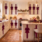 6 Pcs Dark Red Velvet Christmas Cabinet Bows Ribbons for Kitchen, alternate view 5