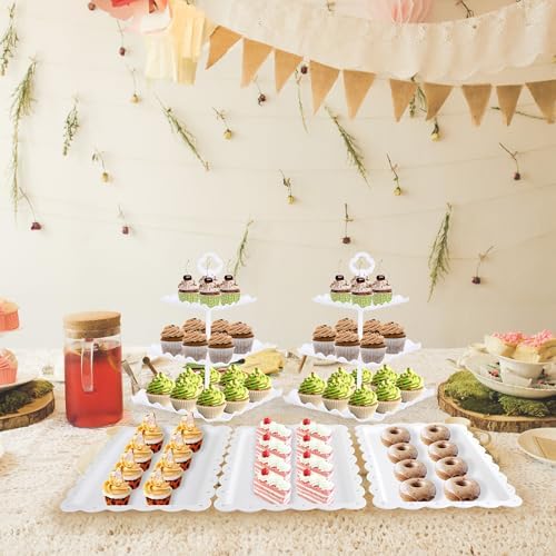6 Pcs Dessert Table Display Set - 2 X Cupcake Stand Holder/Cup Cake Tier Tower & 4 X Serving Tray Combo for Tea, alternate