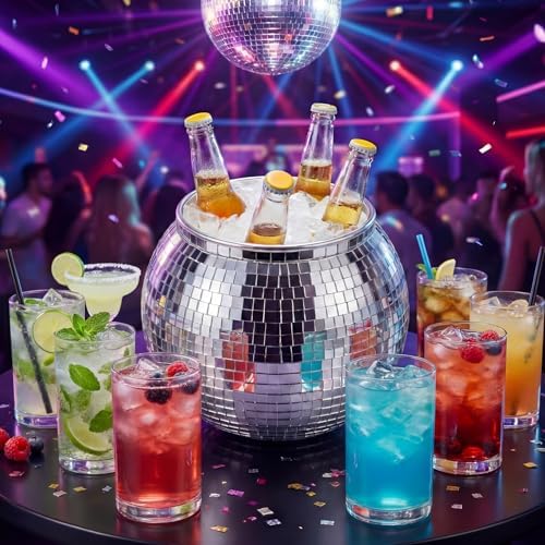 6 Pcs Disco Punch Bowl Set, 1.3 Gallon Large Plastic Punch Bowl with Ladle and 4 Glass Cups for Disco Party, alternate view 3